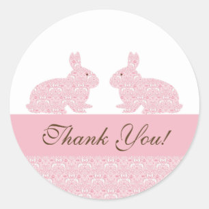 Twins Baby Bunny Baby Shower Sticker Thank You