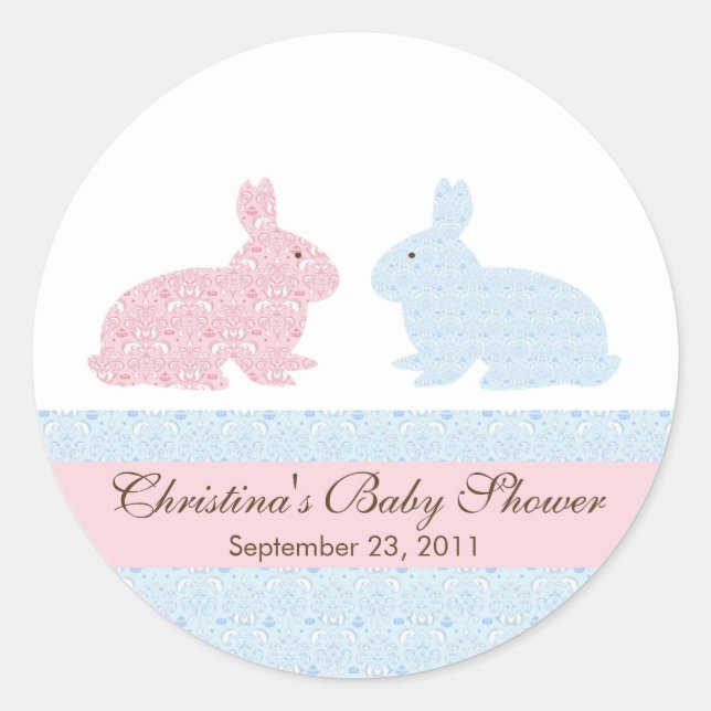 Twins Baby Bunny Rabbit Baby Shower Sticker (Front)