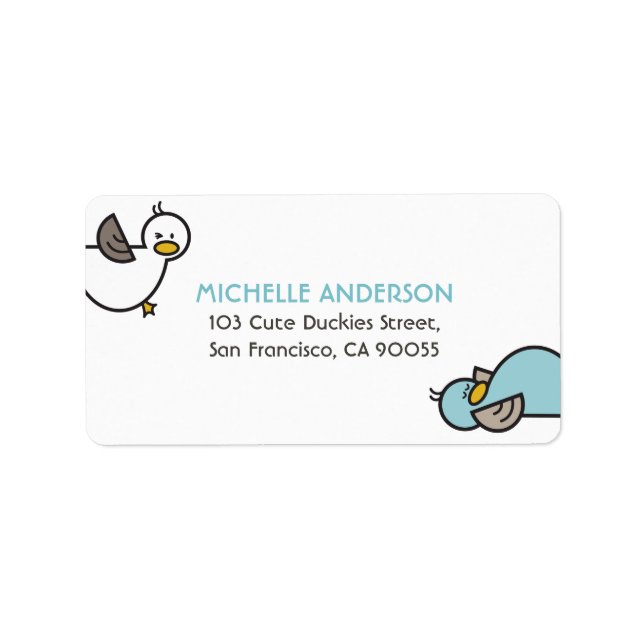 Twins Baby Cute Cartoon Playful Duckies Labels (Front)