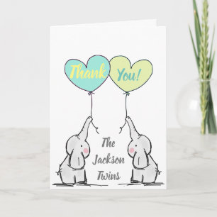 Twins Baby Elephant Thank You Card