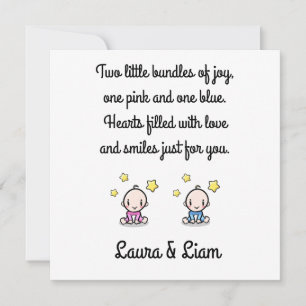 Twins Baby Girl & Boy Congratulations With Names,  Card