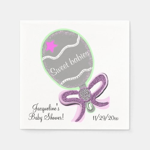Twins Baby Girl Rattle Pink Bow Baby Shower Napkins