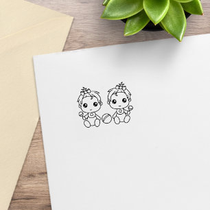 Twins Baby Girls 1x1 Rubber Stamp