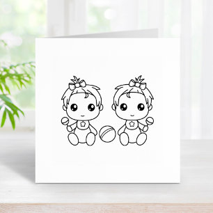 Twins Baby Girls Color Me Rubber Stamp