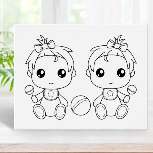 Twins Baby Girls Coloring Page Poster