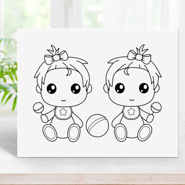 Twins Baby Girls Coloring Page Rubber Stamp (Creator Uploaded)