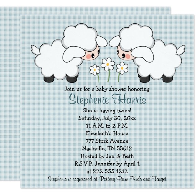 Twins Baby Lambs Baby Shower Invitations Boys