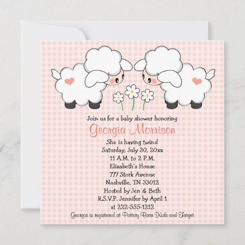 Twins Baby Lambs Baby Shower Invitations Girls