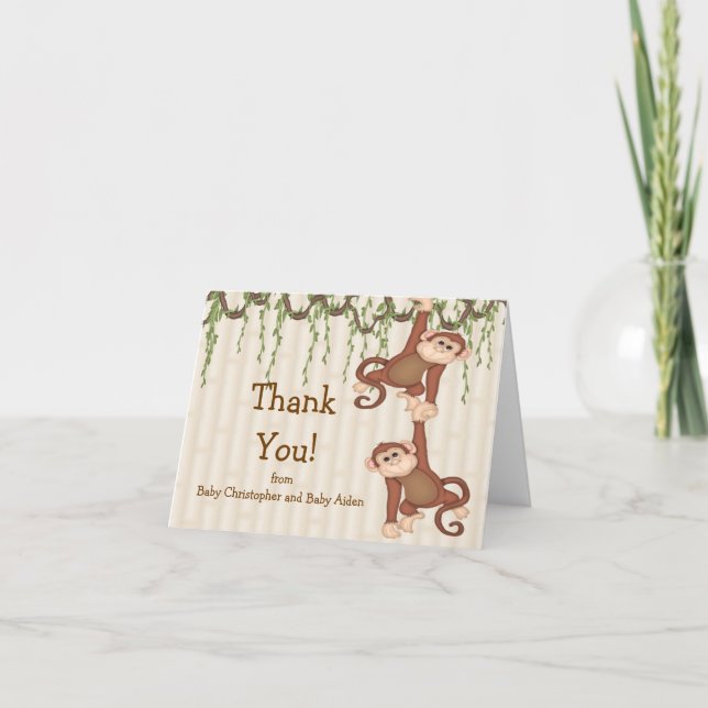 TWINS Baby Monkey Thank You Note Card (Front)