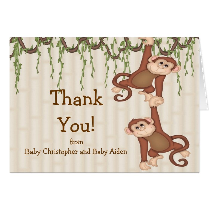 TWINS Baby Monkey Thank You Note Card
