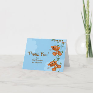 TWINS Baby Monkey Thank You Note Card