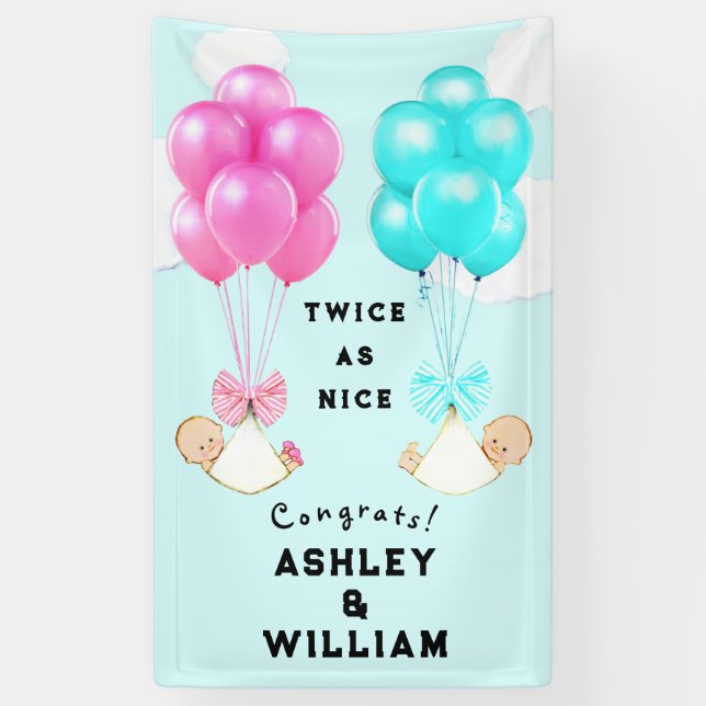Twins Baby Shower Banner (Vertical)