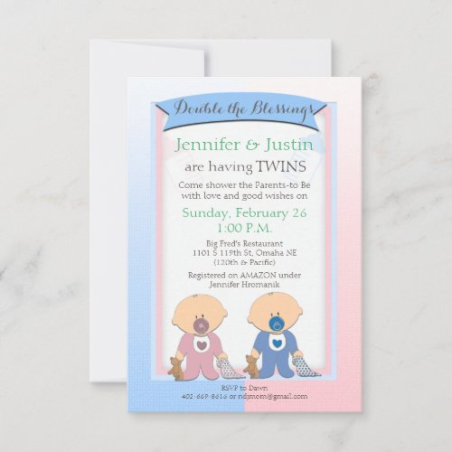Twins Baby Shower Blue and Pink Blankets Jen Invitation