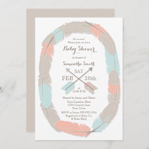 Twins Baby Shower Boho Tribal BoyGirl Twin Invitation