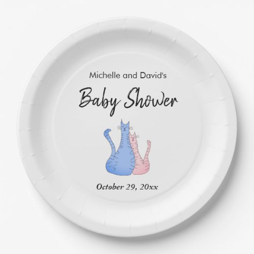 Twins Baby Shower Boy and Girl Cats Paper Plates