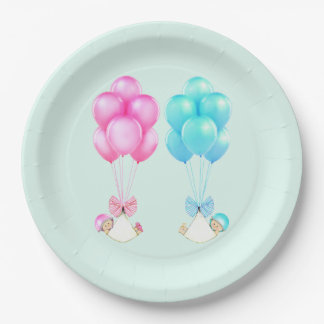 Twins Baby Shower Boy and Girl Paper Plates