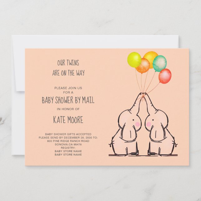 Twins Baby Shower By Mail Peach Invitation (Front)
