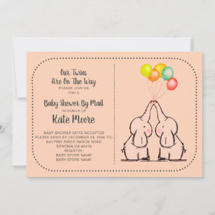 Twins Baby Shower By Mail Peach Invitation