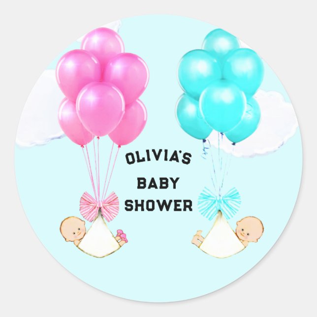 Twins Baby Shower Classic Round Sticker (Front)