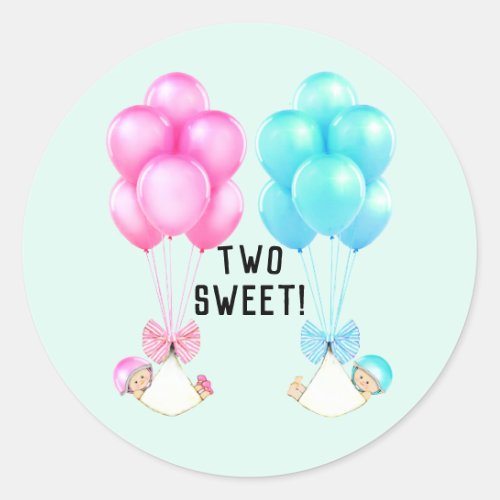 Twins Baby Shower Classic Round Sticker