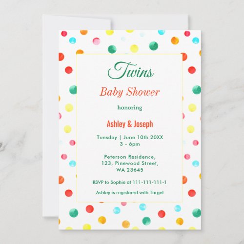 Twins Baby Shower Colorful Fiesta Confetti Invitation