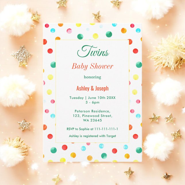 Twins Baby Shower Colorful Fiesta Confetti Invitation (Creator Uploaded)