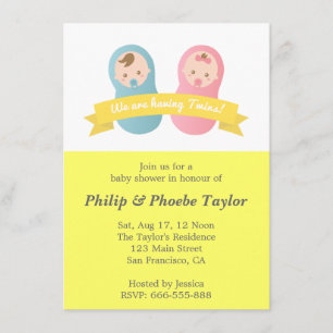 Twins Baby Shower - Cute Baby Boy and Girl Invitation