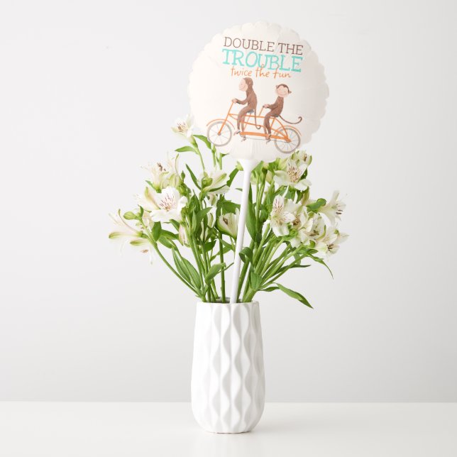 Twins Baby Shower Cute Monkey Double Trouble  Balloon (Vase)
