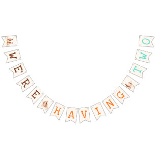 Twins Baby Shower Cute Monkey Double Trouble Bunting Flags