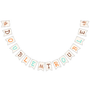 Twins Baby Shower Cute Monkey Double Trouble  Bunting Flags