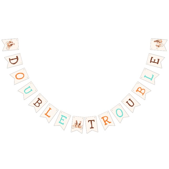 Twins Baby Shower Cute Monkey Double Trouble  Bunting Flags (All)