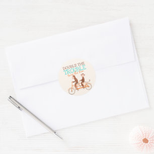 Twins Baby Shower Cute Monkey Double Trouble  Classic Round Sticker