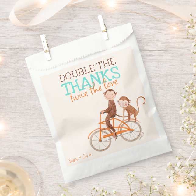 Twins Baby Shower Cute Monkey Double Trouble  Favor Bag (Clipped)