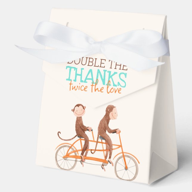 Twins Baby Shower Cute Monkey Double Trouble  Favor Boxes (Front)