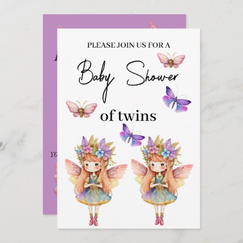 Twins Baby shower fairy with buterflies Invitation