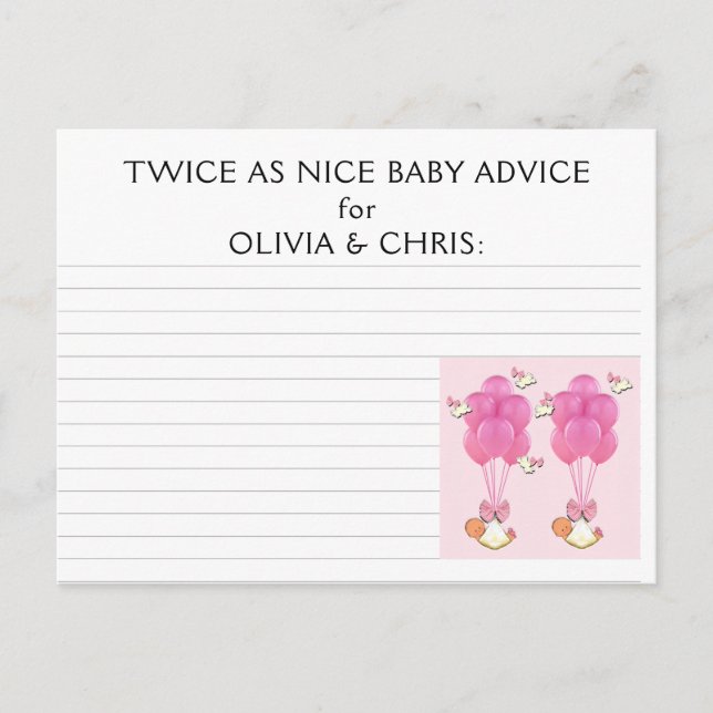Twins Baby Shower Ideas Advice Card (Front)