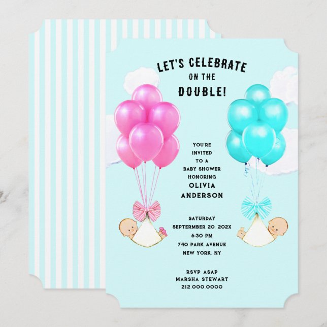 Twins Baby Shower Invitation (Front/Back)