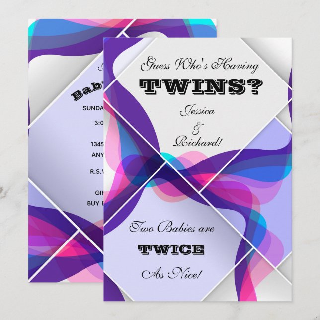 Twins Baby Shower Invitation (Front/Back)