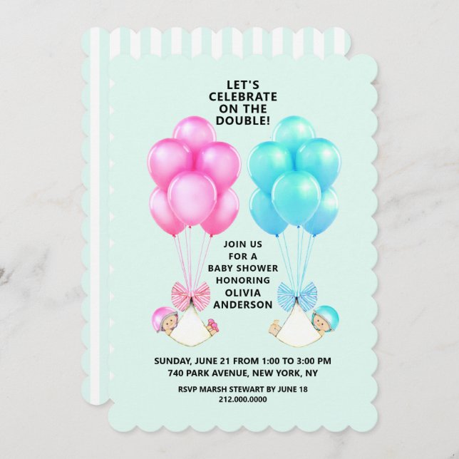 Twins Baby Shower Invitation (Front/Back)
