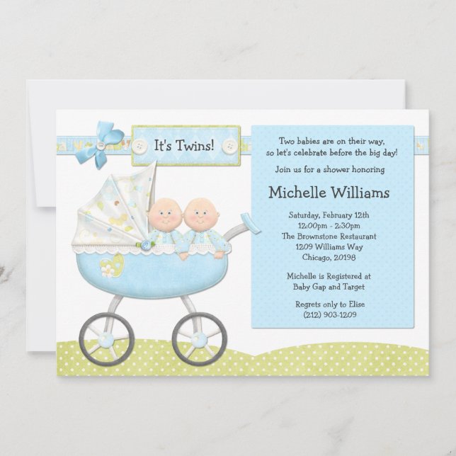 Twins Baby Shower Invitation (Front)