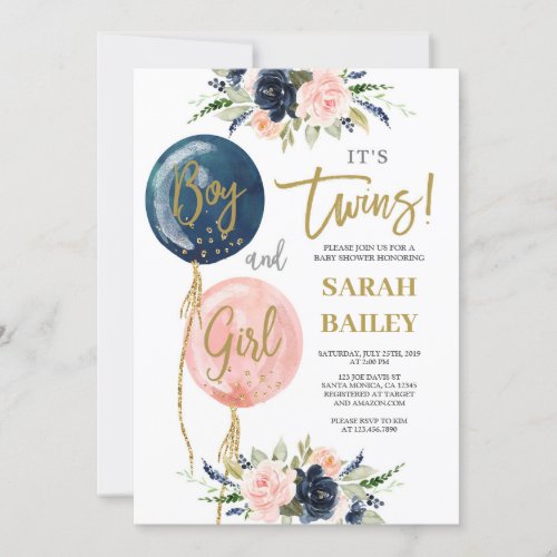 Twins Baby Shower Invitation Boy and Girl