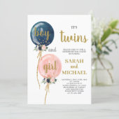 Twins Baby Shower Invitation Boy and Girl (Standing Front)