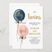 Twins Baby Shower Invitation Boy and Girl (Front/Back)