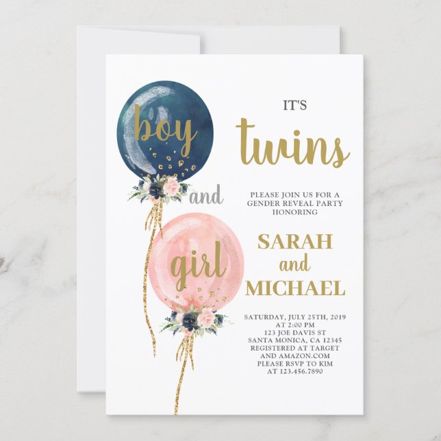 Twins Baby Shower Invitation Boy and Girl (Front)