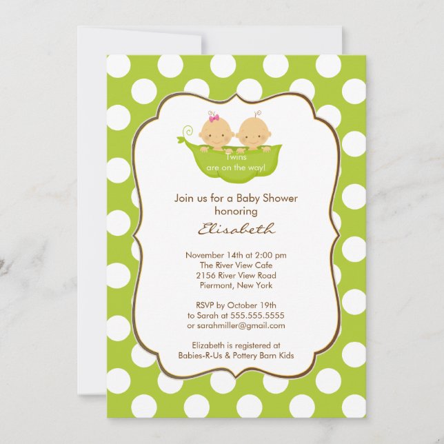 Twins Baby Shower Invitation Little Pea Pod (Front)