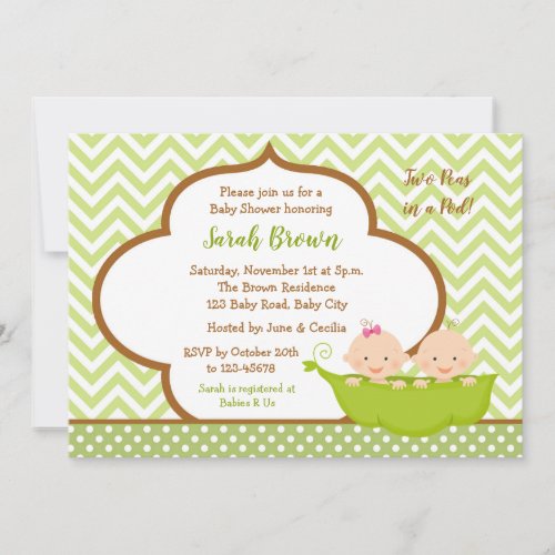 Twins Baby Shower Invitations Boy  Girl Two Peas