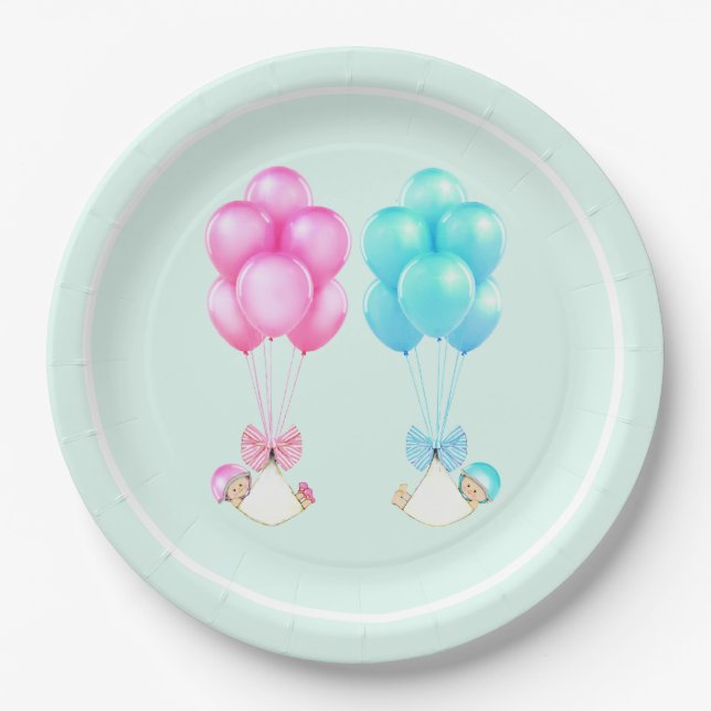 Twins Baby Shower Paper Plates (Front)