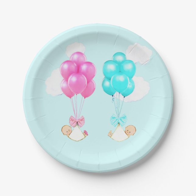Twins Baby Shower Paper Plates (Front)