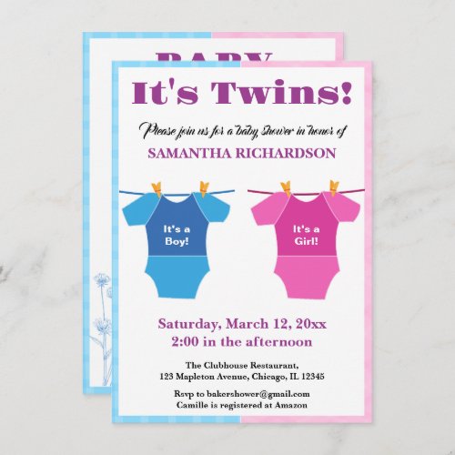 Twins Baby Shower Party Girl Boy  Invitation