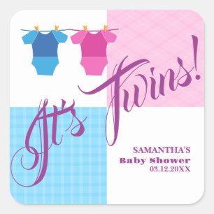 Twins Baby Shower Party Girl Boy.  Square Sticker